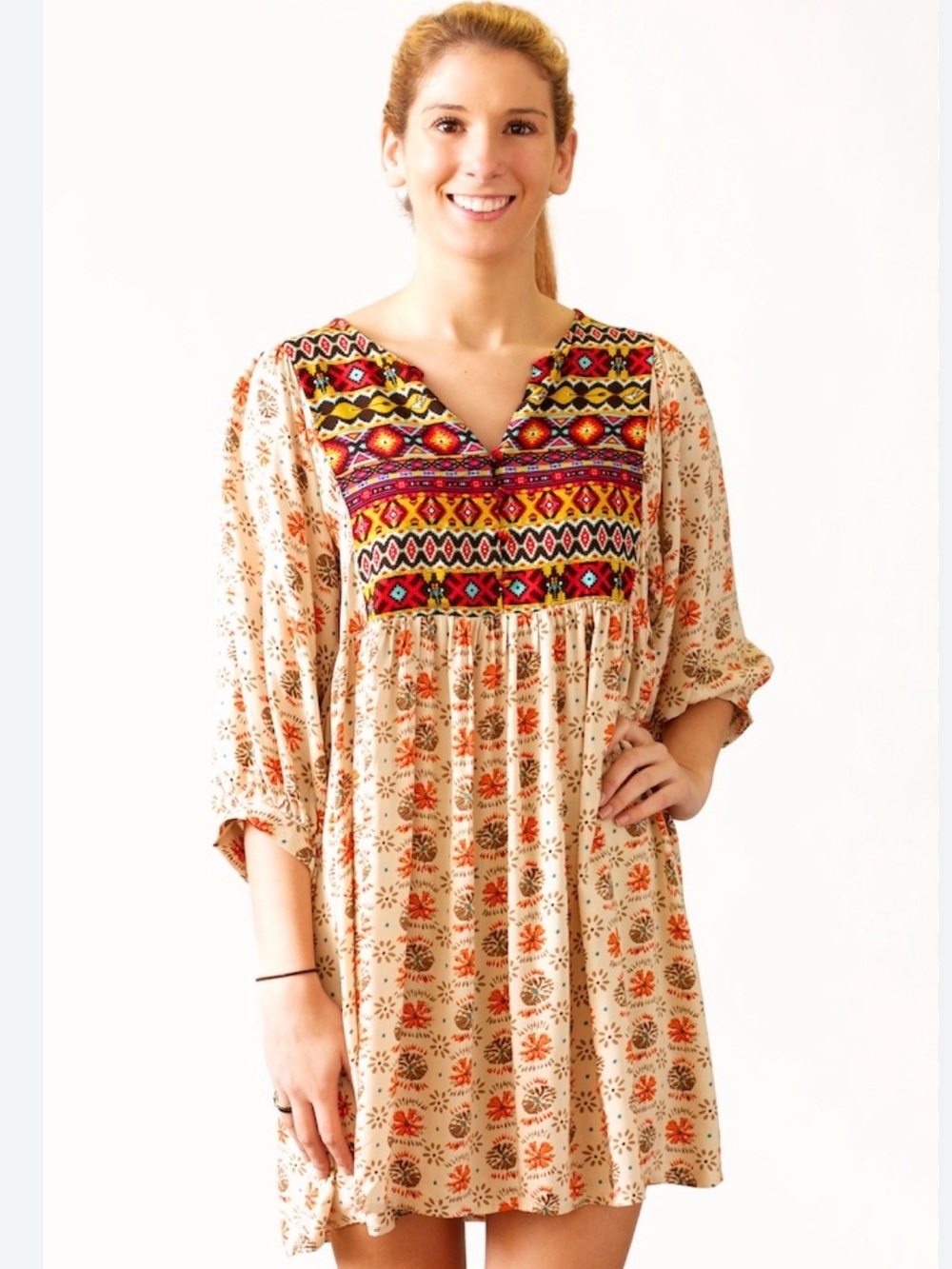 Umgee Boho dress Tunic with southwestern Embroidered Yoke